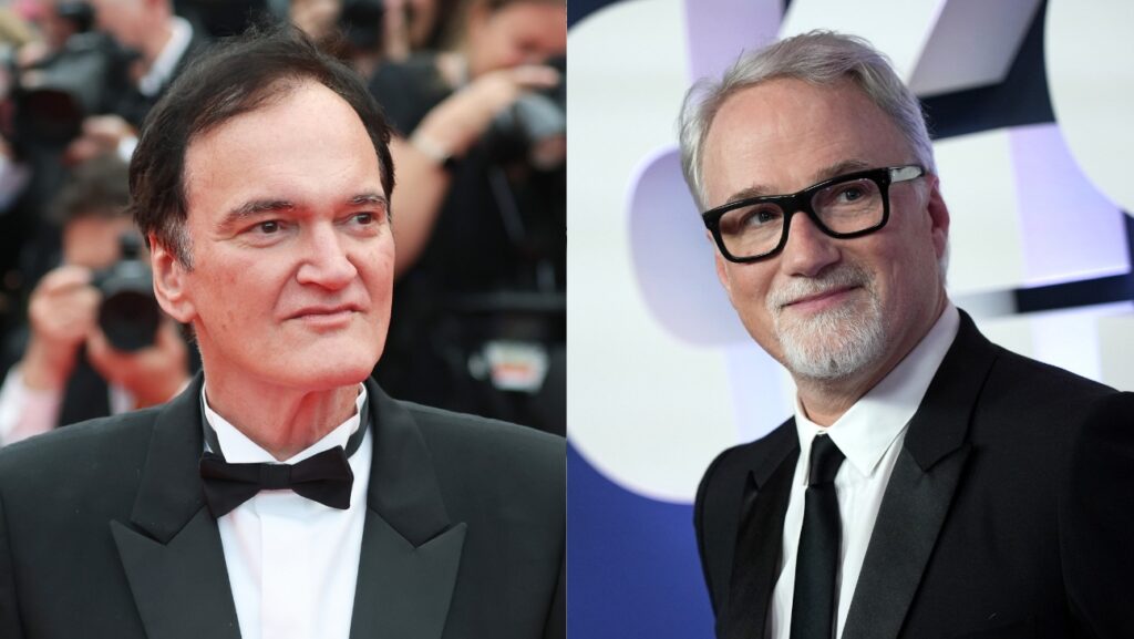 A split image of Quentin Tarantino in suits