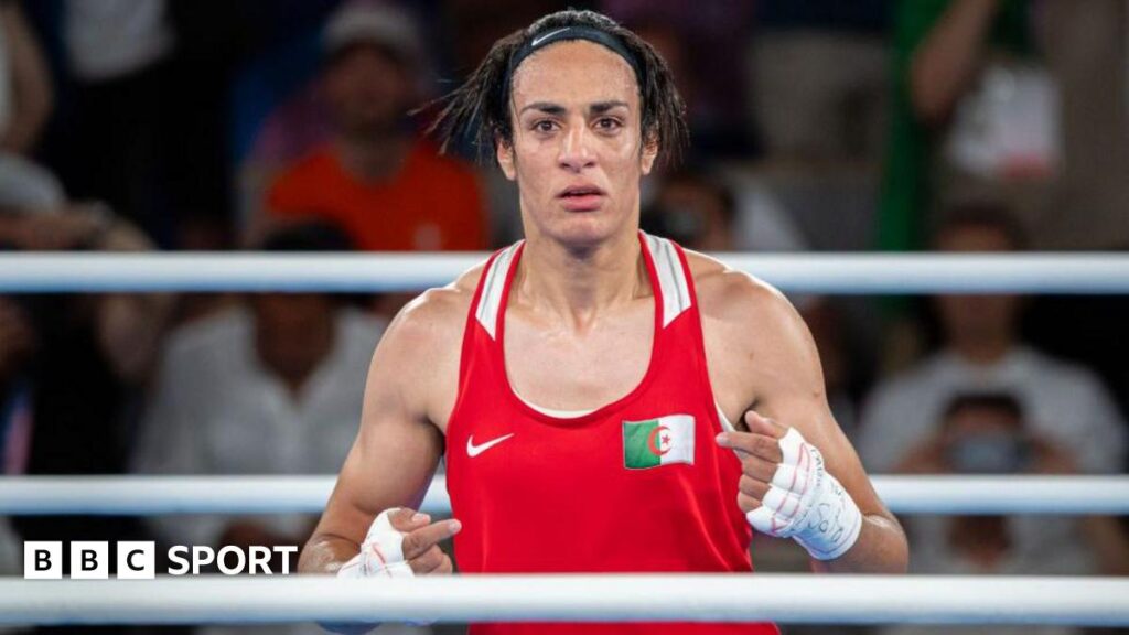 Imane Khelif celebrates winning gold at the Olympic Games in Paris last year