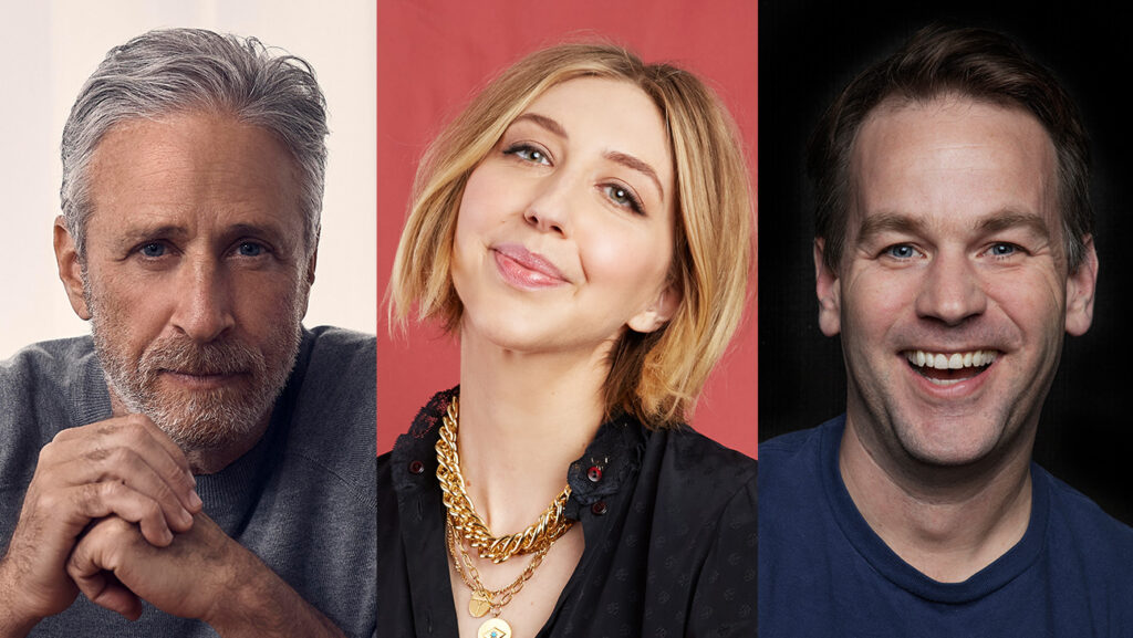 Jon Stewart, Heidi Gardner and Mike Birbiglia