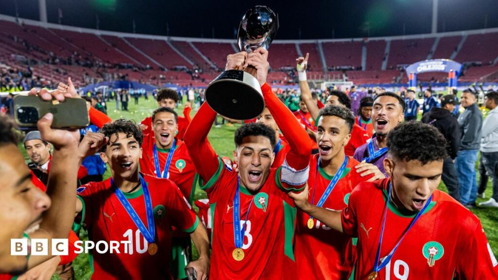 Morocco players celebrate winning the Under-20 World Cup